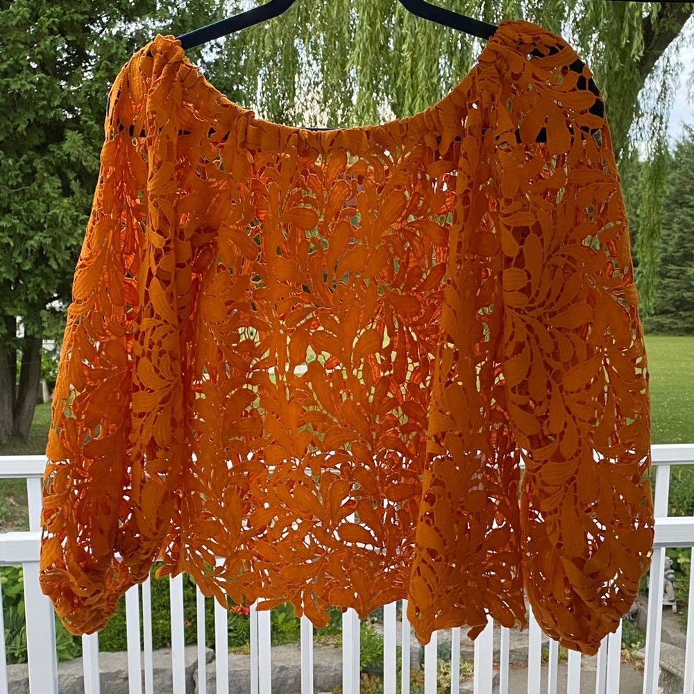 063. Orange Lace Women's Top